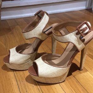 Straw pleather sexy heeled sandals